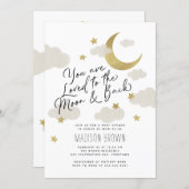 Loved to the Moon and Back Baby Shower Gold White Invitation (Front/Back)