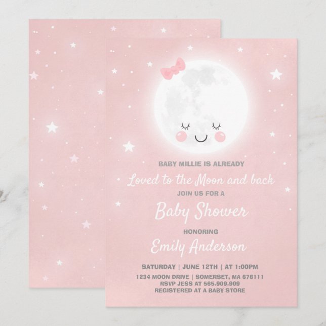 Loved To The Moon And Back Baby Shower Invitation (Front/Back)