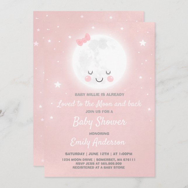 Loved To The Moon And Back Baby Shower Invitation (Front/Back)