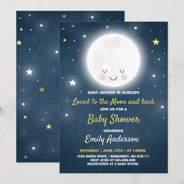 Loved To The Moon And Back Baby Shower Invitation (Front/Back)