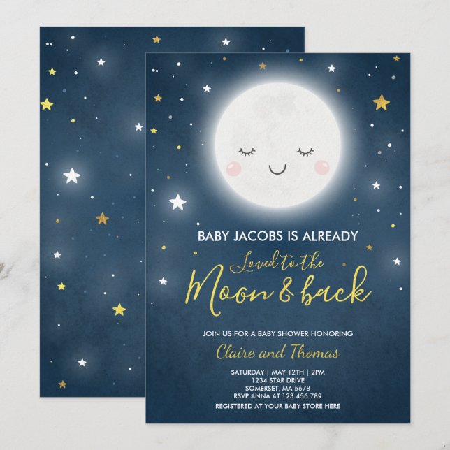 Loved To The Moon And Back Baby Shower Invitation (Front/Back)