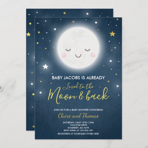 Loved To The Moon And Back Baby Shower Invitation