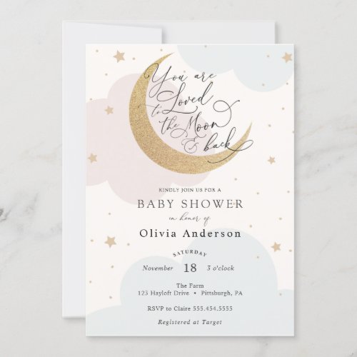 Loved to the Moon and Back Baby Shower Invitation