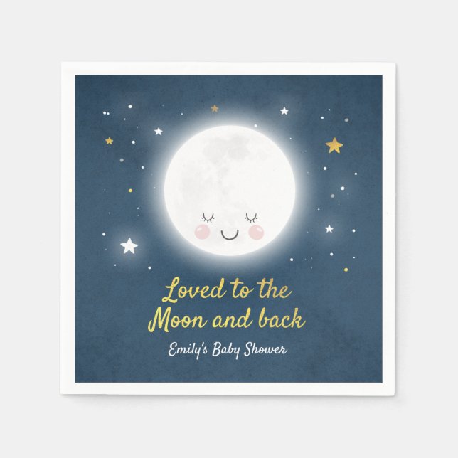 Loved To The Moon And Back Baby Shower Napkin (Front)
