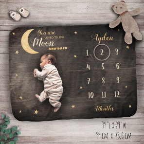Loved to the moon and back baby unisex milestone baby blanket