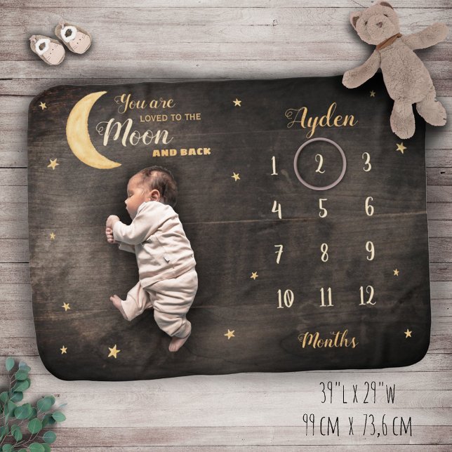 Loved to the moon and back baby unisex milestone baby blanket (Creator Uploaded)