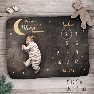 Loved to the moon and back baby unisex milestone blanket
