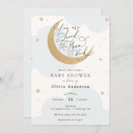 Loved to the Moon and Back Blue Baby Shower Invitation