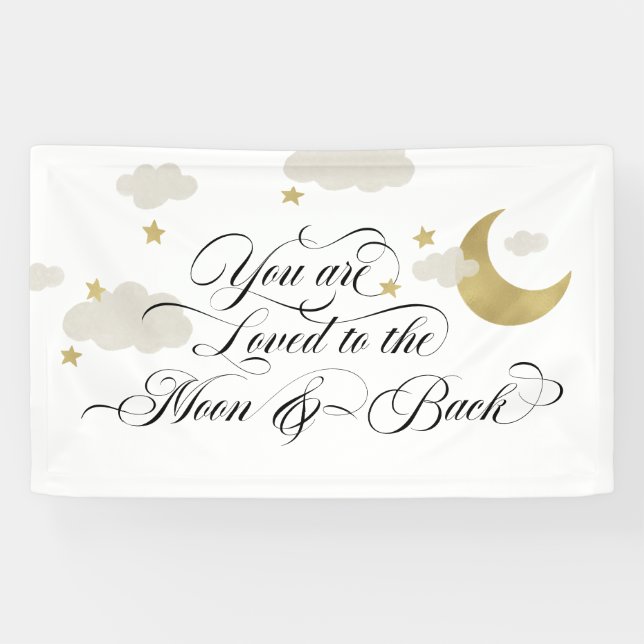Loved To The Moon And Back | Moon Stars Clouds Banner (Horizontal)