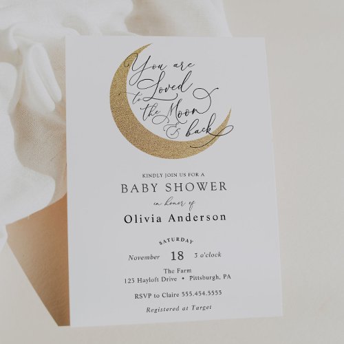 Loved to the Moon and Back Neutral Baby Shower Invitation