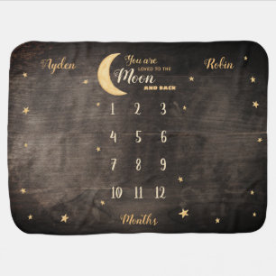 Loved to the moon and back twin milestone baby blanket
