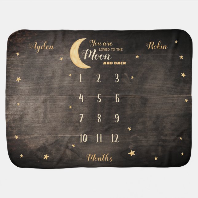 Loved to the moon and back twin milestone baby blanket (Horizontal)