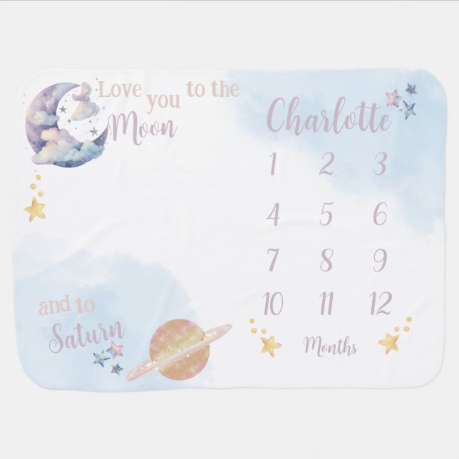 Loved To The Moon And Saturn Growth Baby Blanket (Horizontal)