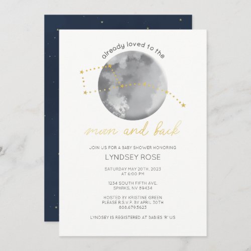 Loved To The Moon Baby Shower Invitation