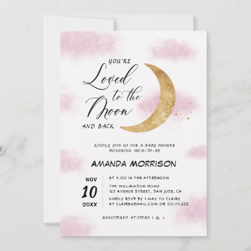 loved to the moon baby shower invitation