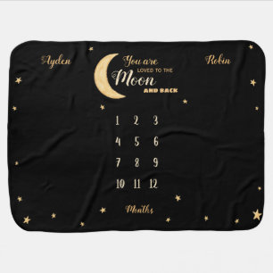 Loved to the moon twin babies unisex milestone bab baby blanket