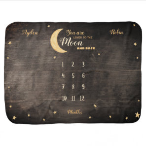 Loved to the moon twin babies unisex milestone baby blanket