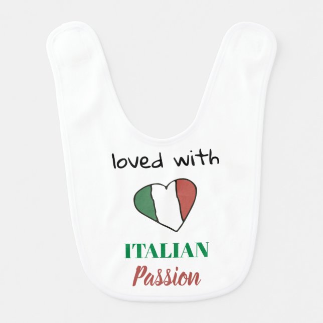*~* LOVED WITH ITALIAN PASSION Heart Flag White Baby Bib (Front)