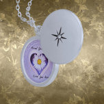 Loved You Then, Love You Now Necklace Love Gift<br><div class="desc">Purple background with white daisy inside a heart,   sterling silver ​plated locket necklace,  with Loved You Then,  Love You Now. Perfect for Valentine,  anniversary,  birthday or any occasion to tell someone you love them.</div>