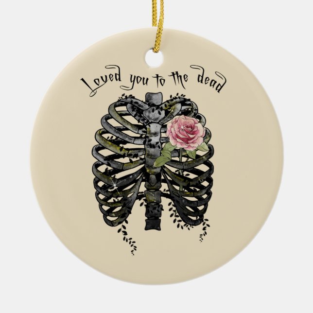 Loved You to the Dead – Gothic Rib Cage Ceramic Ornament (Front)