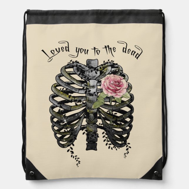 Loved You to the Dead – Gothic Rib Cage Drawstring Bag (Front)