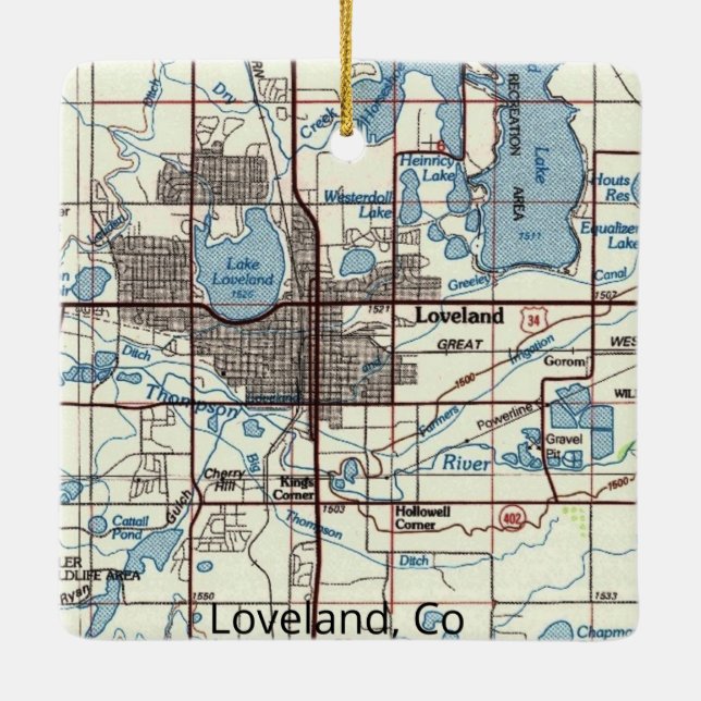 Loveland CO Topo Map Ceramic Ornament (Back)