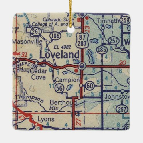 Loveland CO Vintage Map Ceramic Ornament