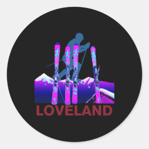 Loveland Skiing And Snowboarding Retro 90s Lovelan Classic Round Sticker