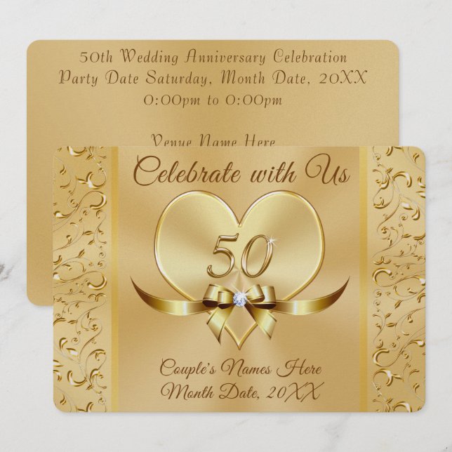 Lovely 50th Golden Wedding Anniversary Invitations (Front/Back)