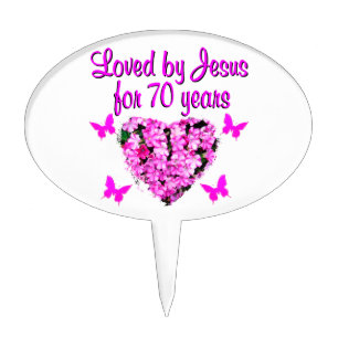 LOVELY 70TH BIRTHDAY PINK FLORAL PHOTO DESIGN CAKE TOPPER