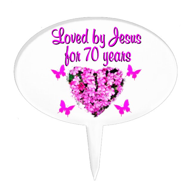 LOVELY 70TH BIRTHDAY PINK FLORAL PHOTO DESIGN CAKE TOPPER (Front)