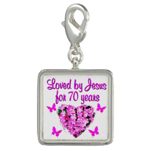LOVELY 70TH BIRTHDAY PINK FLORAL PHOTO DESIGN CHARM