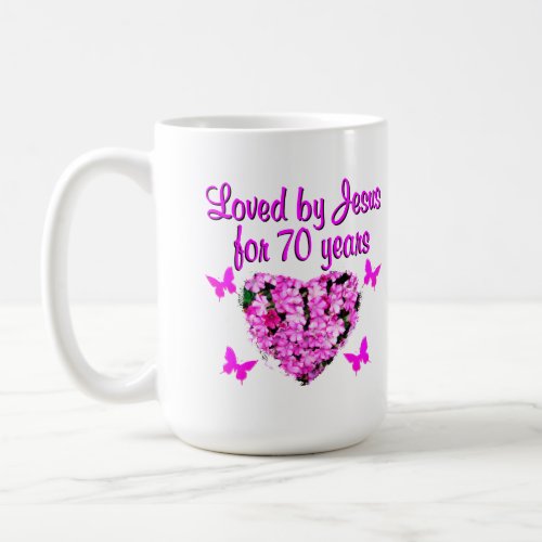 LOVELY 70TH BIRTHDAY PINK FLORAL PHOTO DESIGN COFFEE MUG