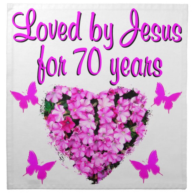 LOVELY 70TH BIRTHDAY PINK FLORAL PHOTO DESIGN NAPKIN (Front)