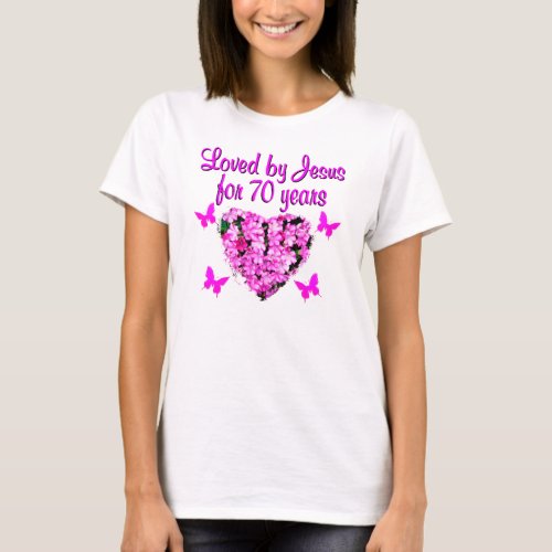 LOVELY 70TH BIRTHDAY PINK FLORAL PHOTO DESIGN T_Shirt