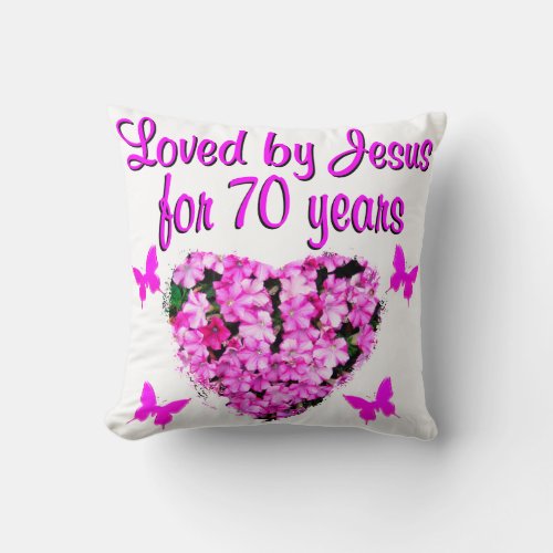 LOVELY 70TH BIRTHDAY PINK FLORAL PHOTO DESIGN THROW PILLOW