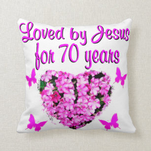 LOVELY 70TH BIRTHDAY PINK FLORAL PHOTO DESIGN THROW PILLOW
