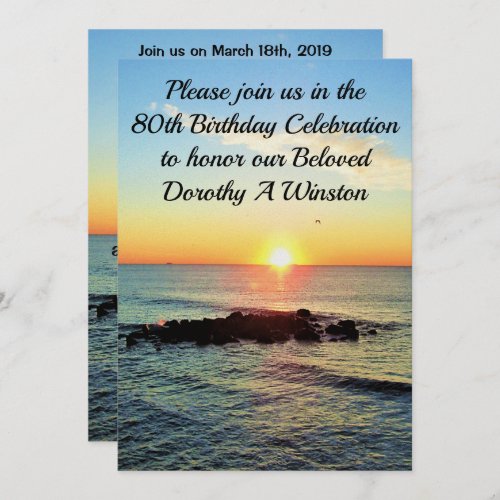 LOVELY 80TH BIRTHDAY SUNRISE INVITATION