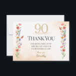 Lovely 90th Birthday – Wildflower Design Thank You Card<br><div class="desc">Mark 90 cherished years with this lovely thank‑you card, adorned with delicate watercolor wildflowers and shimmering golden numbers. A beautiful way to share gratitude after a milestone celebration. Personalize with your name and message. Ideal for women celebrating 90, whether at an elegant party or intimate gathering. Coordinates with other floral...</div>