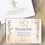 Lovely 90th Birthday – Wildflower Design Thank You Card<br><div class="desc">Mark 90 cherished years with this lovely thank‑you card, adorned with delicate watercolor wildflowers and shimmering golden numbers. A beautiful way to share gratitude after a milestone celebration. Personalize with your name and message. Ideal for women celebrating 90, whether at an elegant party or intimate gathering. Coordinates with other floral...</div>