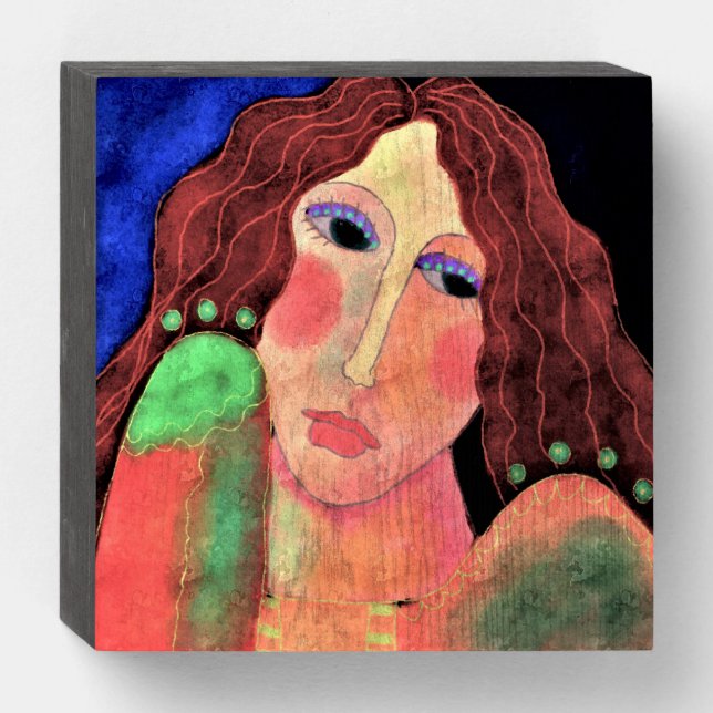 Lovely Abstract Digital Painting of a Woman Wooden Box Sign (Front Horizontal)
