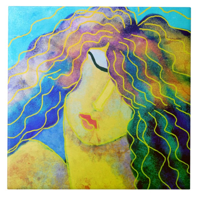 Lovely Abstract Digital Portrait of a Woman Ceramic Tile (Front)