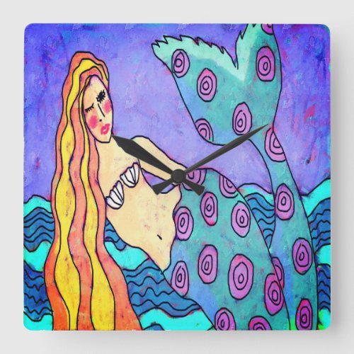 Lovely Abstract Mermaid Art Square Wall Clock
