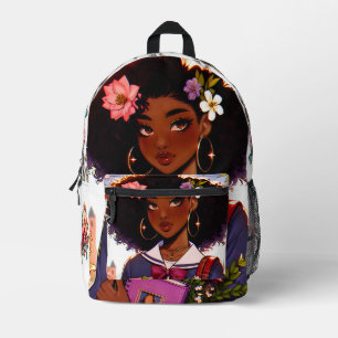 Lovely African-American Anime` School Girl Printed Backpack