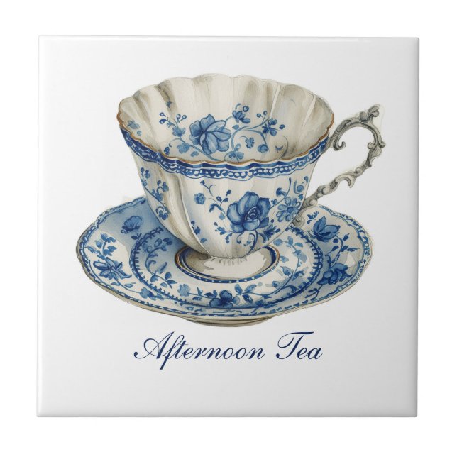 Lovely "Afternoon Tea" Floral Teacup Ceramic Tile (Front)