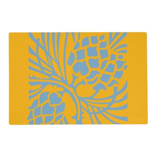 Lovely Amazing Cyan Floral golden yellow Placemat (Front)