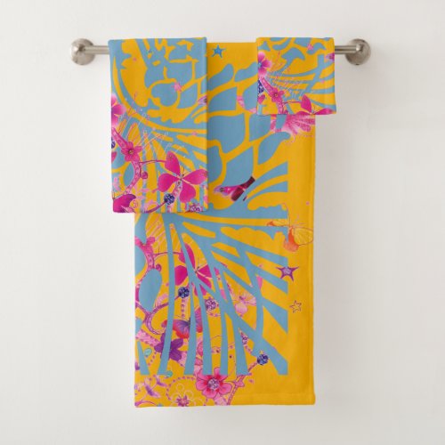 Lovely Amazing Floral Feminine butterflies pattern Bath Towel Set