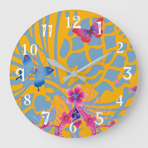 Lovely Amazing Floral Feminine butterflies pattern Large Clock