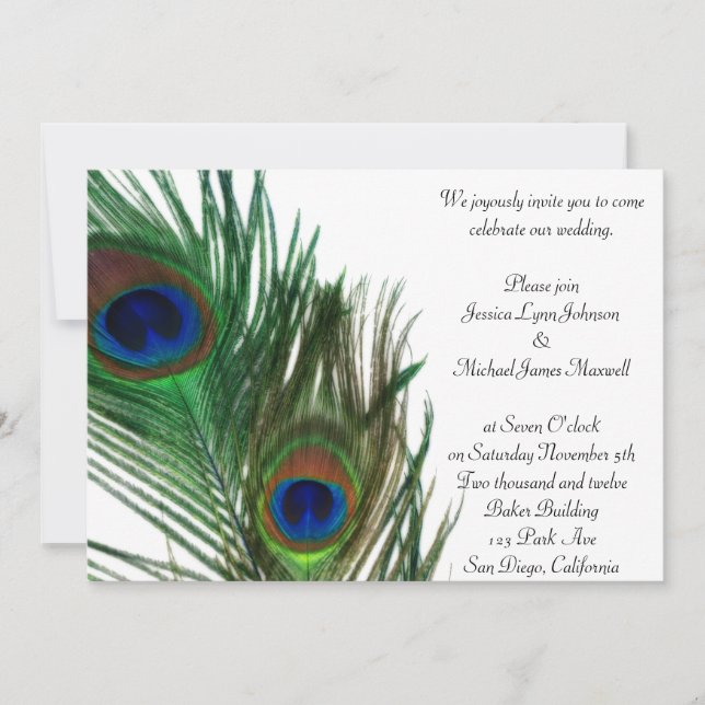 Lovely and Elegant White Peacock Wedding Invitation (Front)
