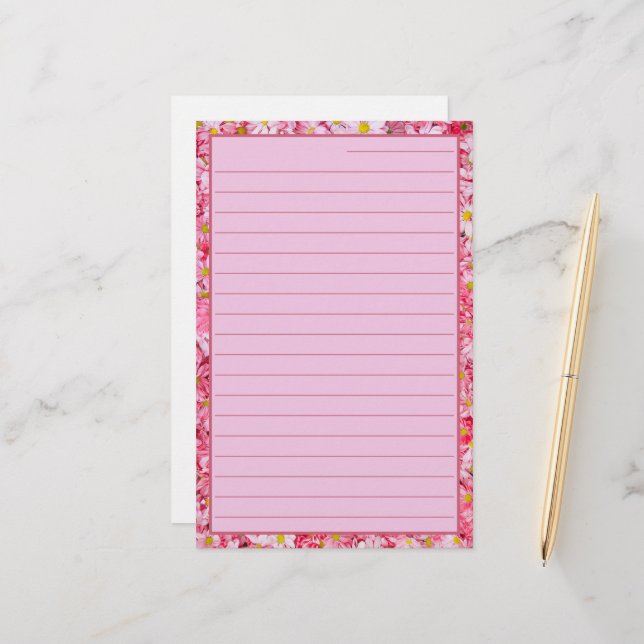lovely and Pretty pink floral Lined  Stationery (Front/Back In Situ)